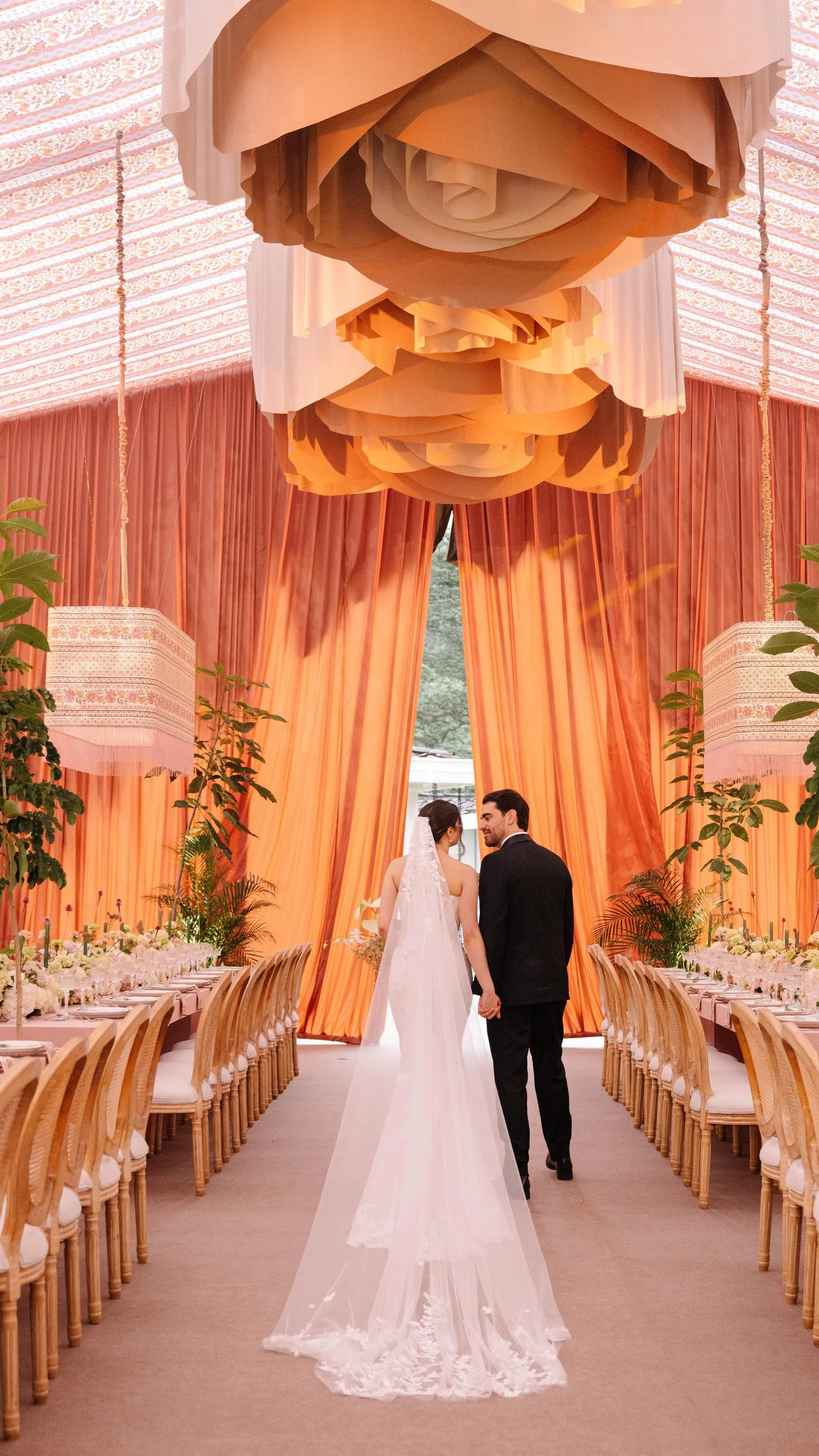 Orange draped tent