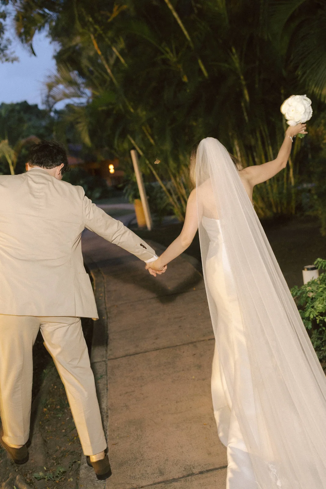Couple walking at dusk