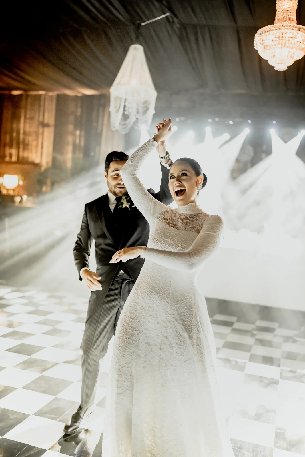 Couple dancing under the lights